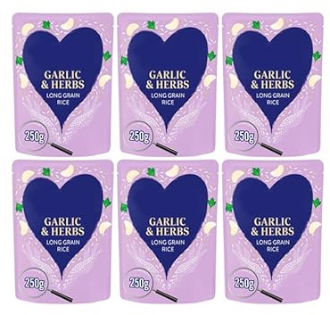 Garlic & Herbs Long Grain Rice, Microwave Pouch, Gluten Free, Vegan, No Artificial Colours or Preservatives, 250g,Pack Of 6