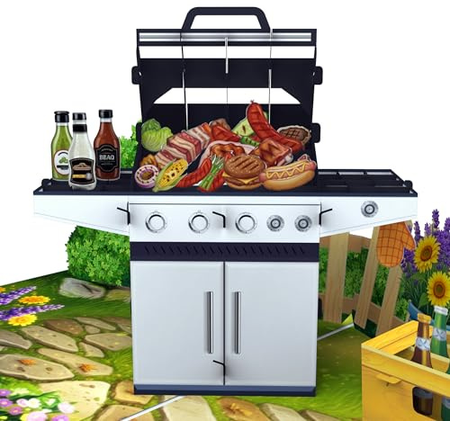 LIMAH® Pop Up Karte Grill für Männer – Premium 3D Grillkarte, BBQ, Geburtstagskarte mit Grill & Bier Motiv – Grußkarte für Vatertag, Grillfans, Gutschein & Geldgeschenk