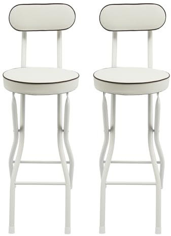 Set di 2 sgabelli da bar pieghevoli da campeggio, portata 125 kg, telaio a forma di X, blocco di sicurezza, altezza della seduta 65 cm, seduta in poliuretano da 50 mm, schienale imbottito, ideale per