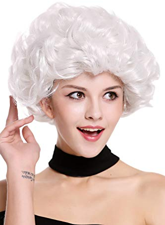 WIG ME UP - 91097-ZA68C Perücke Damen Karneval Fasching Weißgrau Weiß Locken kurz Oma Großmutter ältere Dame