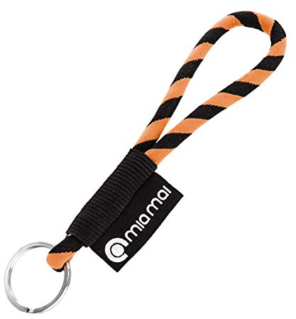 mia mai Tubular Lanyard Schlüsselband (15 cm), Schlüsselring Schlüsselanhänger (Orange/Schwarz)