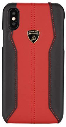 Lamborghini Backcover Hülle D1 Serie Apple iPhone X-Xs Rot - Genuine Leather - Echtes Leder