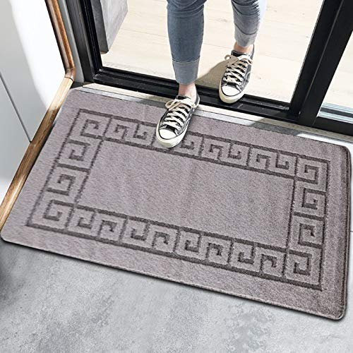 PHP Non Slip Large Front Door Mat, 50 x 80 cm Washable, Anti Slip and Waterproof Mat, Outdoor and Indoor Rug, Gel Backed Dirt Trapper Kitchen Door Mat - Grey