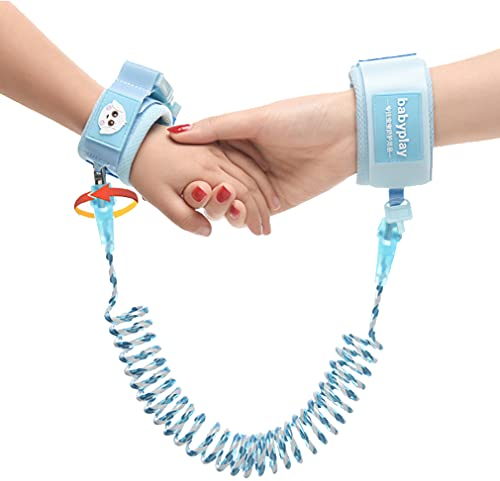 Anti Lost Belt/Locked Anti-Lost Child Safety Wrist Link, 360 Degree Rotating Joint Reflective Children Wrist Reins Safety Adjustable 1.5M Toddler Wrist Strap for Walking(Blue)