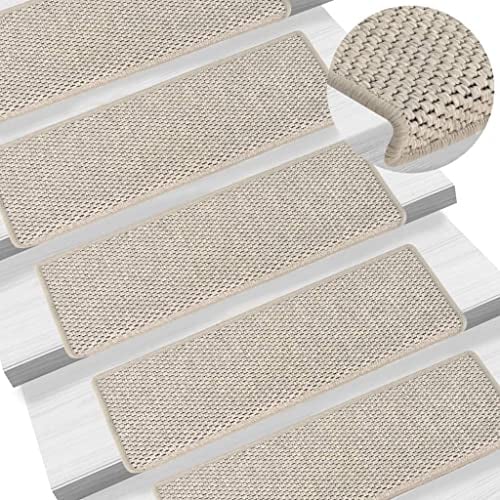 vidaXL Treppenmatten 15 STK., Stufenmatten Selbstklebend, Treppenteppich in Sisal-Optik, Treppenstufenmatte Treppenschutz, 65x21x4cm Silbern