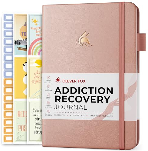Clever Fox Addiction Recovery Journal, Daily Sobriety Planner, A5 Rose Gold | 6-month sobriety journal for women & men, hardcover addiction recovery workbook, sober aa journal, sobriety gifts