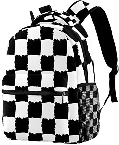 Laptop-Rucksack für Herren, kariert, Schwarz und Weiß