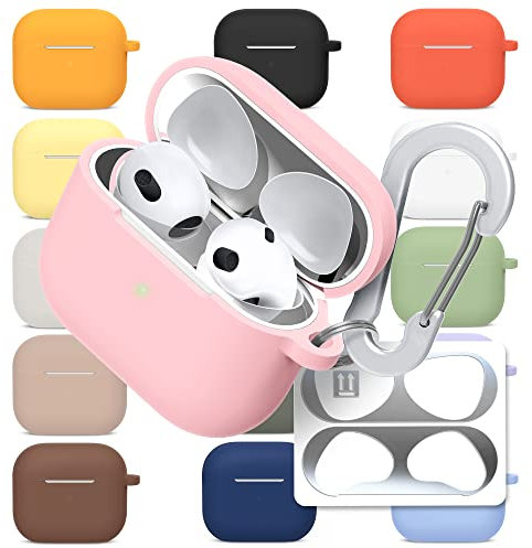 superdivision AirPods 3 & Pro Case Silicon Protective Clear Cover with Anti-Lost Carabiner Keychain Kit Set Dust Guard Dust-Proof Film [Front LED Visible] (AirPods 3, Blusher)