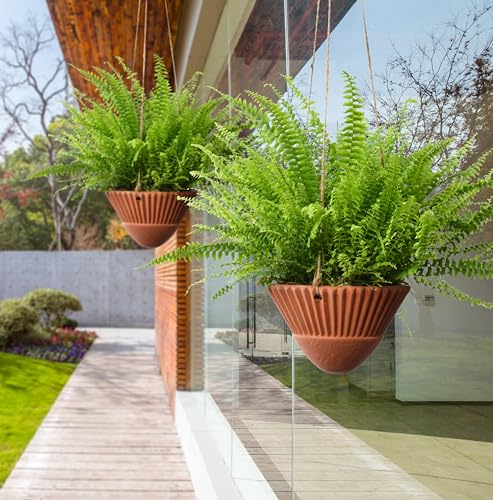 Dheureka Hängende Pflanzgefäße für Zimmerpflanzen, Terrakotta-Hängetopf, Hängepflanze für den Außenbereich, Terrakotta-Töpfe, Set mit 2 Blumentöpfen, Keramik-Hängetöpfe, Terrakottafarbe