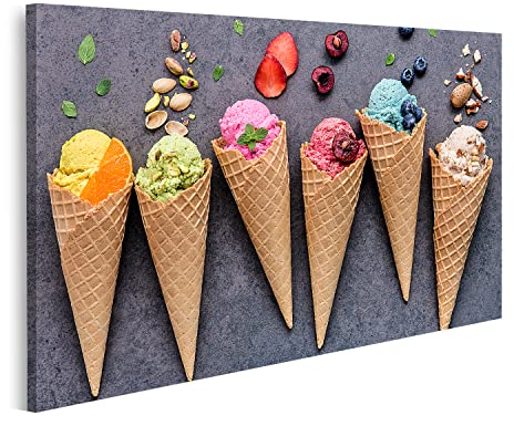islandburner Wandbild Verschiedene Eiscremes in Waffel Hörnchen für Eiscafe oder Eisdiele auf Leinwand Bilder Bild Poster