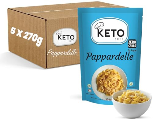Keto Chef Pappardelle Pasta Instant Noodles 270g (Pack of 5) - Konjac Vegan Pasta Kit, Zero Carb & Sugar, Shirataki, Free-from & Fat Free, Suitable for Vegans, Low Calorie Diet Food, Ready to Eat