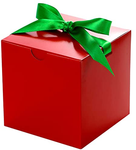 UnicoPak 50 Pack 10x10x10cm Christmas Small Red Gift Boxes with Lids for Table Gifts, Favours, Sweets, Ornament, Candle, Mug, Crafting, Cookie for Xmas, Party