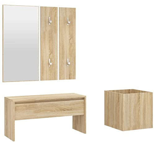 vidaXL Garderobenset, Flurgarderobe mit Flurbank Spiegel 2 Garderoben Box, Garderobe Garderobenpaneele, Wandgarderobe Flurmöbel, Sonoma-Eiche Holzwerkstoff