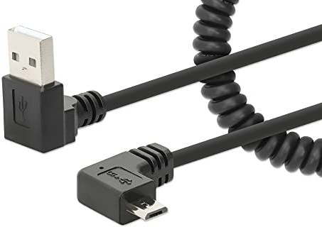 Manhattan Câble de charge spirale USB-A vers micro USB Noir 1 m