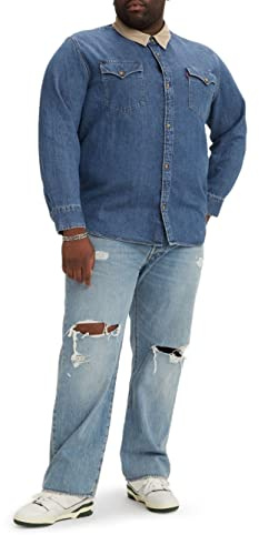 Levi's Men's 501® Original Fit Big & Tall Jeans, Light Indigo Destructed, 44W / 32L