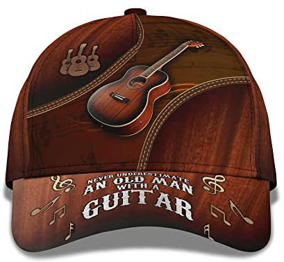 456 Freizeit Basecap Klassischer Gitarren-Hut-Druck Unterschätzen Sie Nie Einen Alten Mann Mit Einer Gitarren-Kappe Baseball Mütze Washed Sonnenblende Mütze Original Capatmungsaktive Mütze