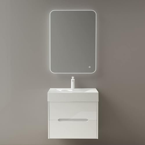 Mai & Mai Badezimmermöbel Waschbeckenunterschrank mit Softclose Schubladen inkl. Mineralguss Waschbecken LED-Badspiegel 100cm in Weiß Badmöbel-Set Yoga