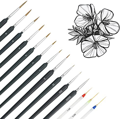 14 Stück Detail Pinsel Set, Premium Feine Detail Pinsel, Miniatur-Pinsel, Pinselset Malen, Zeichenpinsel Pinselsetfür Künstler, Aquarell, Detailmalereien, Modelliermodelle, Nagelkunst, Acryl Schwarz