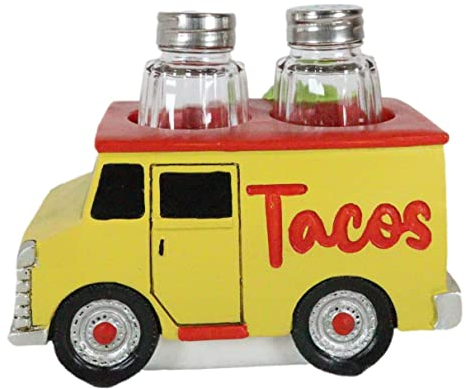 Ebros Gift Taco Food Truck Figurine - Salt and Pepper Shaker Set Holder, Polyresin, Compact, Ideal for Cinco de Mayo, Fiesta Themes, Decorative Piece