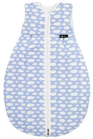 Alvi Kugelschlafsack Mäxchen Light Baby-Schlafsack & Löffel DeinKinderland| Sommer-Schlafsack | atmungsaktiv | TOG 0,5 | (Wolke blau, 110 cm)