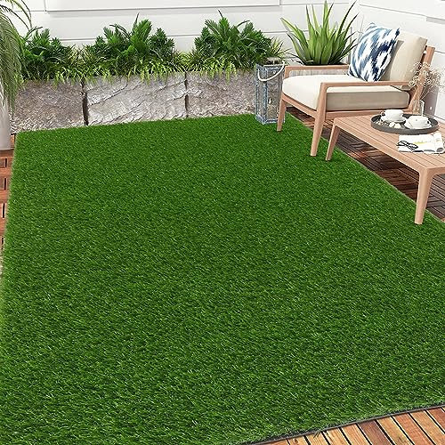 Bsmathom Artificial Grass Rug Indoor Outdoor Rug, 5x8Ft Fake Grass Rug Synthetic Grass Mat Dog Grass Mat with Drainage Holes Fake Grass Rug for Pet, Garden Lawn Landscape, 5x8Ft