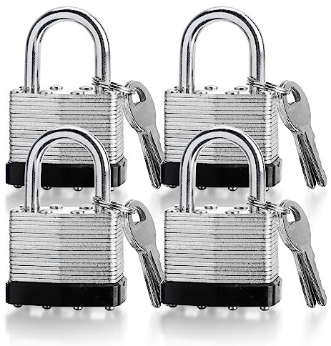 Lot de 4 cadenas à fermeture identique 40 mm haute sécurité robuste avec clés pour salle de sport, entrepôt, serrures d'extérieur avec même clé