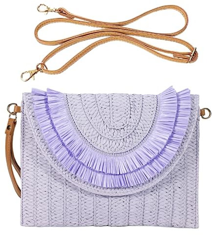 HINGTAT Bolso de mano de paja para mujer, bolso cruzado de paja, bolsas de playa para mujer, bolsa de tela de paja, bolsa de fiesta para fiesta de noche, 01-púrpura