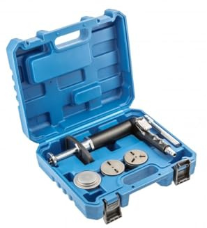 HÖGERT TECHNIK - Pneumatischer Abscheider Bremssattel – 6 bar Druckluft-Spreizer, Rechts-/Linkslauf, 2 Adapter, Werkstatt-Set