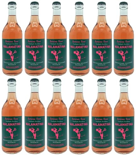 Retsina Malamatina rosé 12x 0,5l | Geharzter Roséwein aus Griechenland | +20ml Jassas Olivenöl