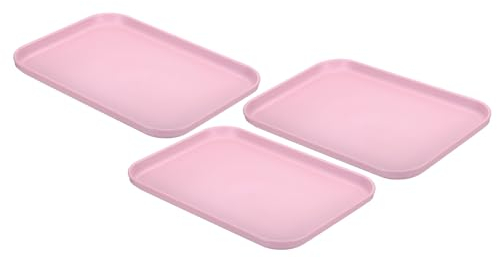 PATIKIL Plastic Fast Food Serving Tray, 3 Pcs 9.8 x 6.7 Reusable Rectangular Cafeteria Serving Platter for Party Kitchen Restaurant, Pink