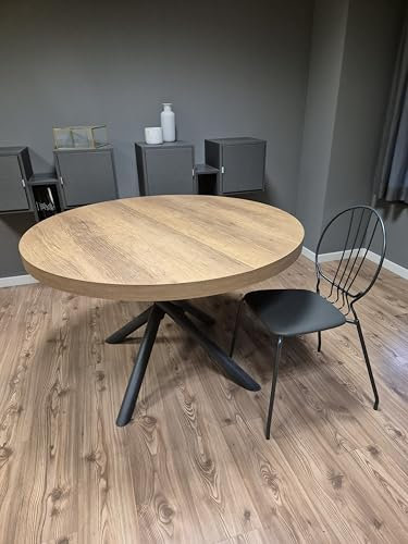 icreo Table ronde extensible moderne Diamètre 120 cm SELENE avec 1 rallonge à livre de 45 cm chêne Artwood