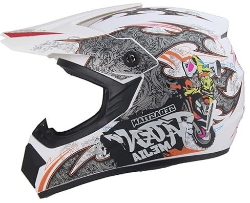 Kinder Crosshelm Mejia – Motorradhelm für Kinder, ABS-Schale, robuster Kinderhelm für Downhill, Quad und Motocross, Mattweiß, Größe S, 53 – 54 cm