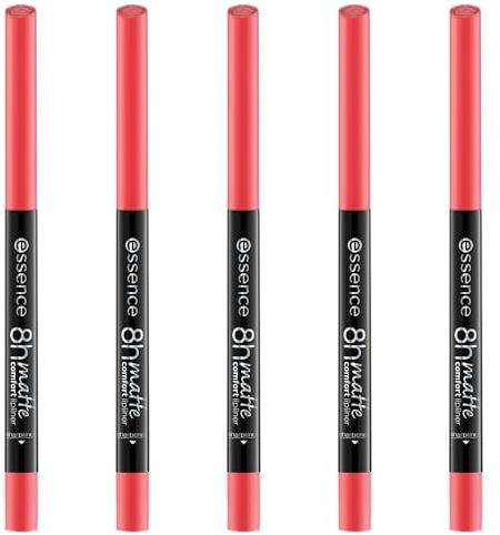 essence 8h MATTE comfort lipliner, Nr. 09, Rot, langanhaltend, sofortiges Ergebnis, matt, vegan, wasserfest, ohne Konservierungsstoffe, ohne Parabene, 5er Pack (5x0.3g)