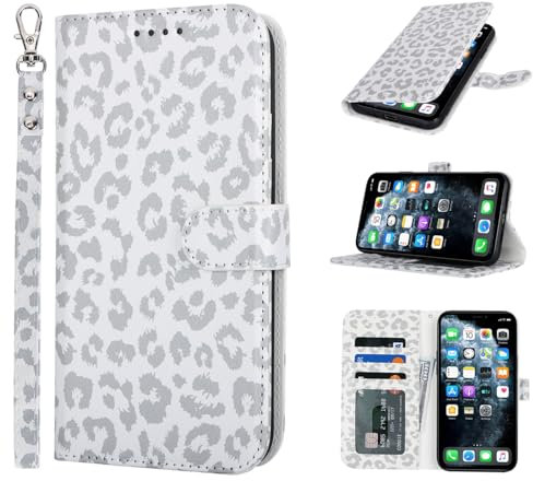 Zouzt Case for iPhone 11 Pro (5.8 Inch), Premium PU Leather Wallet Case with Credit Card Holder Slot Flip Folio Kickstand Shockproof Protective Phone Cover (White Leopard Pattern)