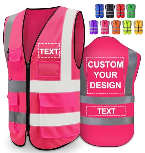 Greaxid Gilet de sécurité personnalisé pour hommes, vêtements de travail de protection réfléchissants haute visibilité avec 5 poches pour la Construction en extérieur, S ~ 5XL