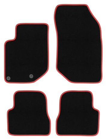 Velours-Fußmatten passend für Opel Mokka II 2020-, Schwarz-Rot, CARLUX | passend für Crossover; Velours-Teppich (Polypropylen), ca. 6,5 mm; rutschfest, vormontierte Befestigungen (Typ CP2)