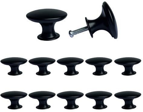 Mokife 12 Boutons de Meuble Noir, Vintage Poignée de Tiroir Rond, Petits Metal Boutons de Portes pour Placards Armoire Cuisine Salle de Bain, 30x21mm