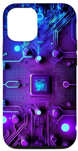 Carcasa para iPhone 12/12 Pro Placa base Microchip Purple Blue IT Computer Background