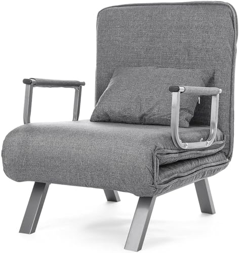 Trintion 3-in-1 Convertible Sofa Bed Adjustable Folding Sleeper with Back Upholstered Seat Single Flip Chair for Small Space (Grey)