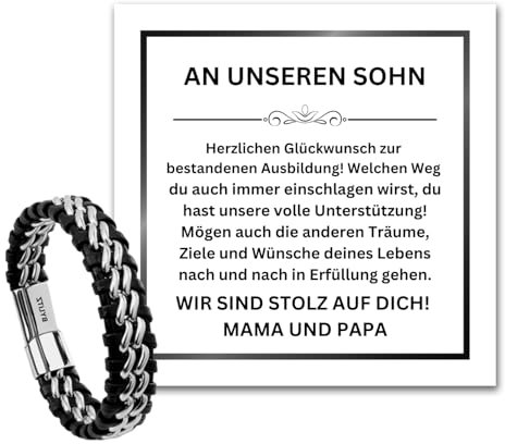 2024 Ausbildung bestanden Geschenk Armband An meinen unseren Sohn Geschenk zur bestandenen Ausbildung mit personalisierter Glückwunschkarte für Jungen, Jugendliche, Enkel zum Abi (23cm, Silber)