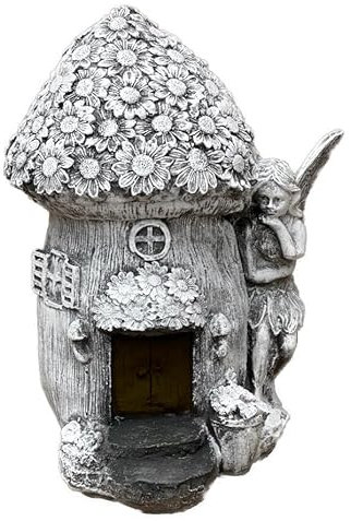 stoneandstyle Feen- und Elfenhaus aus Steinguss, handgefertigt, 24 x 20 x 15 cm, 4,7 kg, frostsicher bis -30°C, Gartendeko