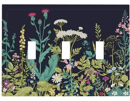 Lichtschalterabdeckung für Lichtschalter, Wandplatte, Blüte, Garten, Natur, Botanik, Jumbo, dekorativ, 3-Gang, Dreifach-Steckdosenabdeckung, Schwarz