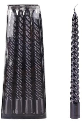 Bolosa 4 Stück Spiralkerzen Schwarz, Spitzkerzen, Lange Kerzen Schwarz, Kerzen Aesthetic, Dinner Kerzen Gedreht
