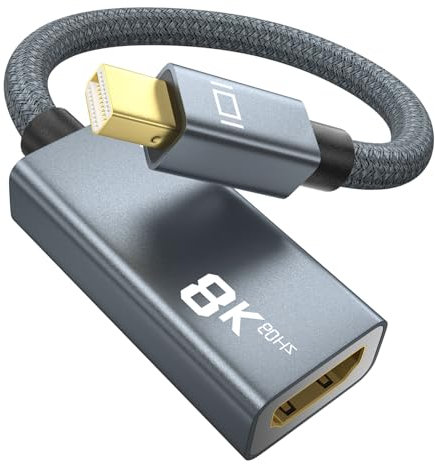 ULT-WIIQ Adaptateur Mini DisplayPort vers HDMI 2.1 8K, Mini DP Thunderbolt 2 mâle vers HDMI 2.1, prend en charge 2K @ 240 Hz, 4K @ 120 Hz, 8K @ 60 Hz, HDR, pour carte graphique Nvidia, AMD, moniteur
