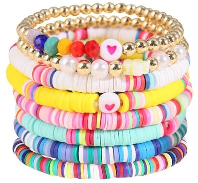 EHDWXVZM 8 pièces bracelets en argile polymère, bracelets colorés, bracelets colorés pour femmes, bracelets en perles colorées, bracelets d'été, bracelet boho, ensemble de perles de bracelet