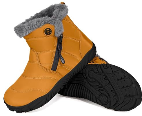 Gaatpot Unisex Kinder Winterschuhe Warm Gefütterte Schneestiefel mit Zip, Ockergelb, EU36