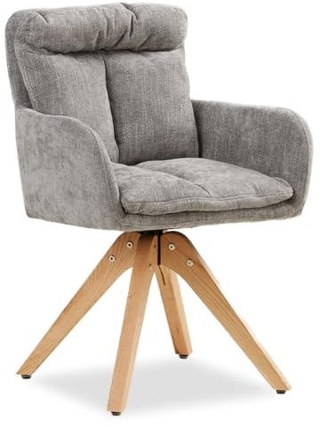 Homestyle4u 2709, Armlehnenstuhl Esszimmer drehbar Polsterstuhl mit Armlehne Grau Esszimmerstuhl Holz Küchenstuhl bequem
