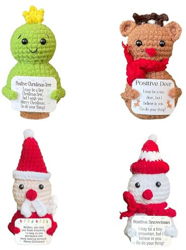 Weihnachtliche positive Puppenornamente, handgehäkelte Puppen mit positiven Nachrichtenkarten, Elch, Weihnachtsmann, Schneemann, Puppenornamente, der perfekte Weihnachtsbaumschmuck für Innendekoration