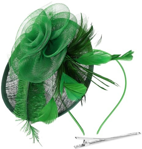 Alaoo Fascinator Hüte für Damen, Damen Fascinators Hut, Pillbox Hut mit Schleier Stirnband für Hochzeit Tea Party Mesh Blume Cocktail Party (Farbe: 03-Grün)