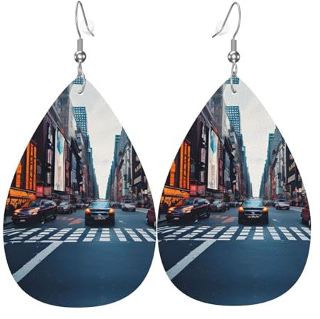 New York City Wassertropfenförmige Leder-Ohrringe für Damen, modische Ohrringe für den täglichen Gebrauch, Einheitsgröße, Kunstleder
